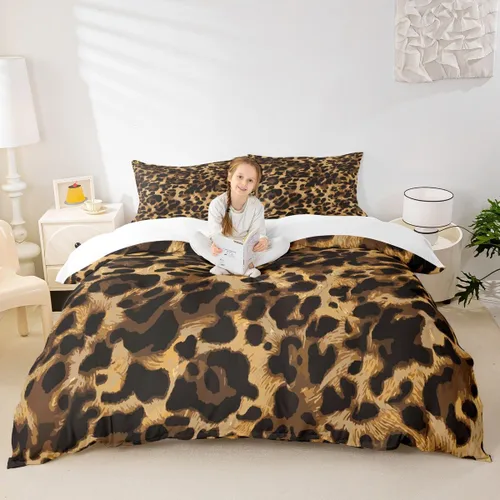 Miniatura 40 de Juego de funda de edredón para niños, tamaño individual, diseño de cebra y leopardo con purpurina, decoración de habitación para niñas y mujeres