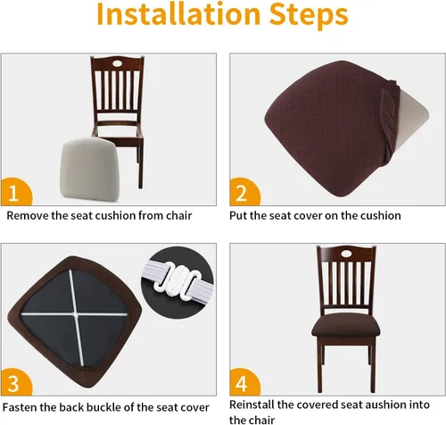 Miniatura 5 de Fuloon Fundas de Cojines de Asiento Impermeables 6 Piezas, Fundas de Asiento de Silla de Jacquard Elásticas Fundas Deslizables de Asiento Lavables