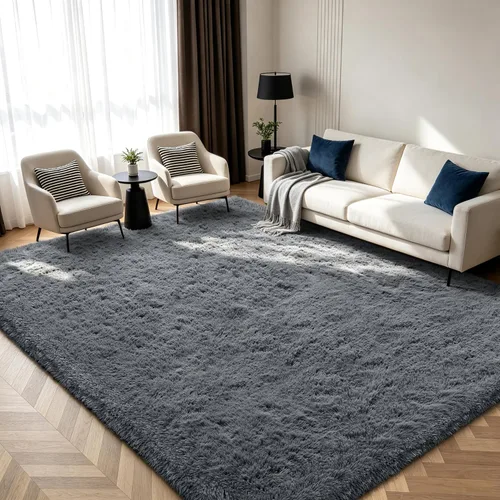 Miniatura 39 de Alfombra peluda para dormitorio, sala de estar, 2 x 6 pies, antideslizante, esponjosa, suave, alfombra lanuda beige y blanca para sala de estar