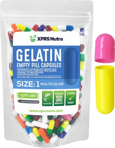 Miniatura 17 de XPRS Nutra Cápsulas vacías de tamaño 1 – 500 cápsulas vacías de gelatina – Pastillas de relleno de cápsulas de bricolaje – Cápsulas de gel de Oro