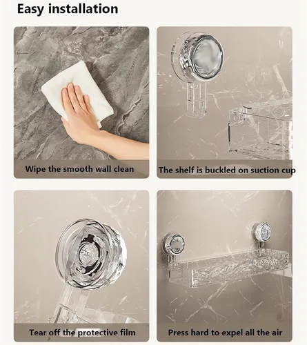 Miniatura 5 de Estante de ducha de esquina con ventosa de acrílico transparente grande organizador de almacenamiento con estantes flotantes para la pared