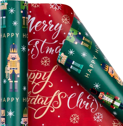 Miniatura 7 de RUSPEPA - Rollo de papel de regalo reversible - Rollo mini - diseño de Nueveador de nueces de Navidad y felices fiestas, ideal para Navidad, fiesta