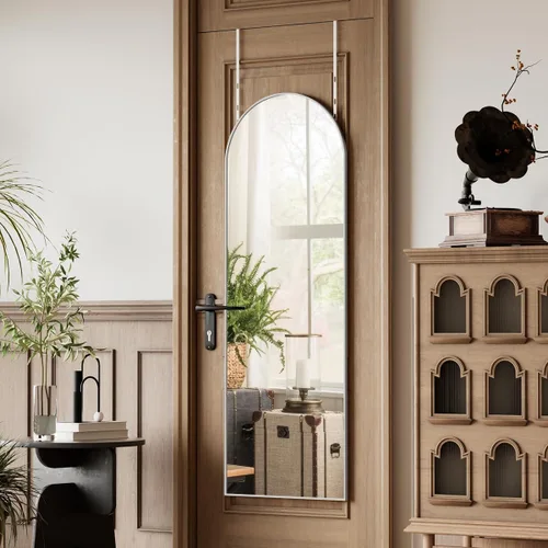 Miniatura 10 de BEAUTYPEAK Espejo de Puerta Ajustable en Altura de 16" x 50", Espejo Colgante de Cuerpo Entero Sobre la Puerta con Vidrio Templado Irrompible