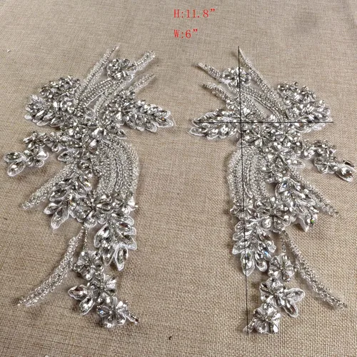 Miniatura 4 de Apliques de cuentas de diamantes de imitación, adornos plateados para coser para vestidos de graduación, vestido de novia, tela, decoración