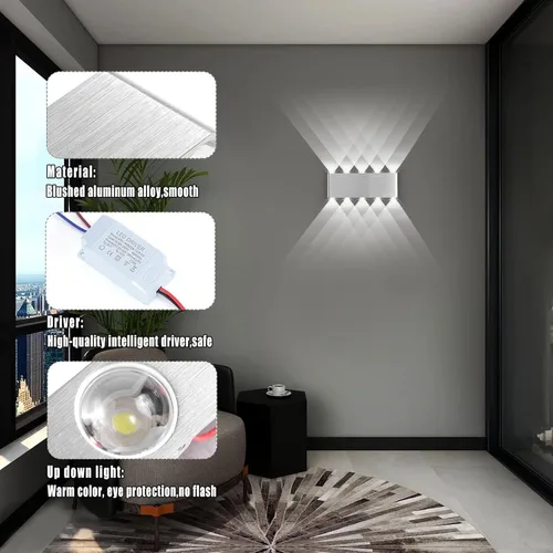 Miniatura 3 de Kawell Aplique de pared moderno de 10 W, luz de pared LED para interiores, lámpara de pared LED de aluminio para dormitorio, sala de estar, mesita
