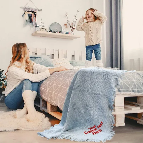 Miniatura 5 de Fastasticdeals Ropa de cama de bebé, mantas para niños y niñas, texto personalizado, nombre de algodón Azul / Patchwork