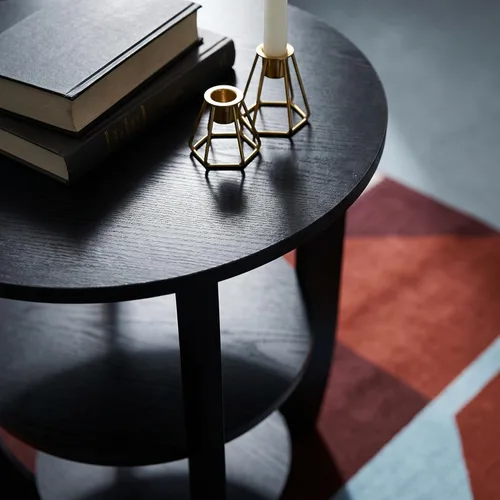 Miniatura 7 de Mesa auxiliar redonda, mesa auxiliar de 3 niveles con almacenamiento, mesa decorativa negra de 19.7 pulgadas, mesita de noche para dormitorio, sala