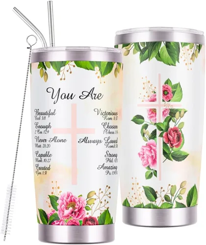 Taza aislada de acero inoxidable inspiradora con tapa y pajita, taza de viaje espiritual, regalo basado en la fe, botella de agua motivacional para