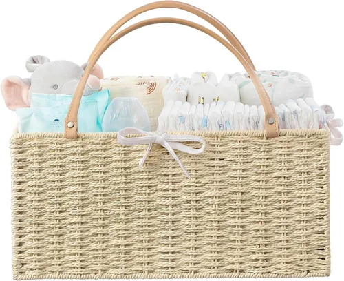 HBlife Organizador Grande de Pañales para Bebé, Cestas de Almacenamiento de Cuerda de Papel Contenedor de Guardería con Divisor Extraíble,
