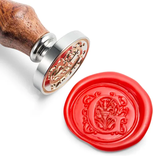 MCEAL - Sello de cera, sello grande de 1 1/5" (30mm) de diámetro, cabeza de latón plateado con mango de madera, serie de letras de la A a la Z