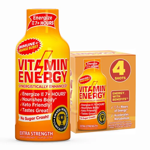 Miniatura 40 de Vitamin Energy Immune+ Extra Strength Energy Shot Army Orange 10 unidades, 260 mg de cafeína natural, vitaminas B, citicolina, té verde, apoyo