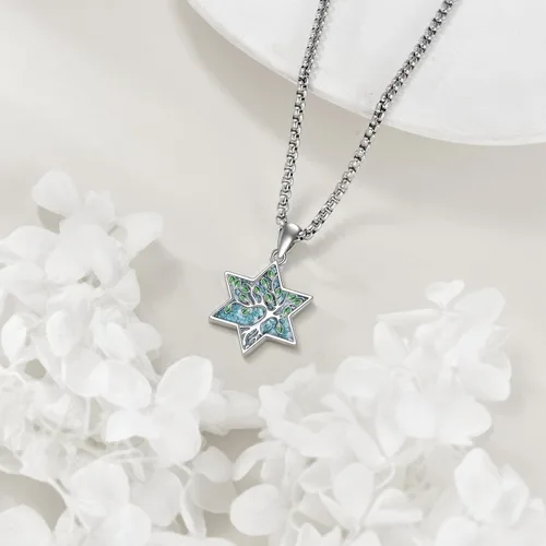 Miniatura 21 de ONEFINITY Collar de plata de ley 925 con diseño de árbol de la vida con colgante de nudo celta de concha de abulón para mujer