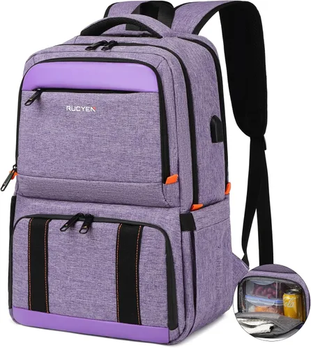 Miniatura 7 de Mochila de almuerzo, mochila con aislamiento térmico para hombres y mujeres, mochila para portátil con protección RFID y puerto USB, Negro, 15,6