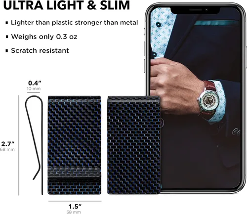 Miniatura 21 de SERMAN BRANDS Clip de dinero de fibra de carbono para hombres – Cartera delgada con clip de dinero RFID, bolsillo frontal minimalista, cartera EDC