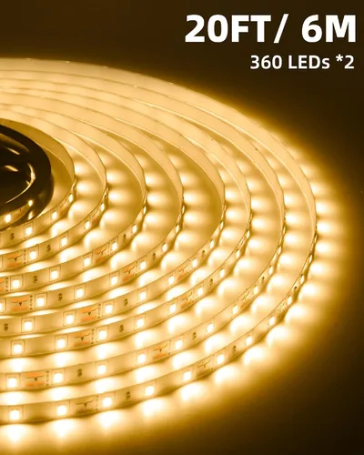Miniatura 3 de Tira de luces LED de 20 pies con control remoto, 3000 K luces de cinta cálida y regulable, 12 V, 360 LED, 2835 luces adhesivas fuertes para armario