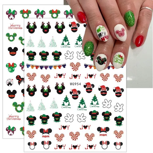 Miniatura 2 de 8 hojas de calcomanías navideñas para decoración de uñas, calcomanías de dibujos animados 3D con diseños de árboles de guirnalda de Navidad
