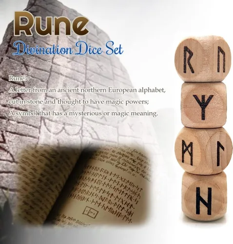 Miniatura 2 de Juego de 4 dados de madera para runas de madera, 24 dados de madera tallados para juego de adivinación, color amarillo