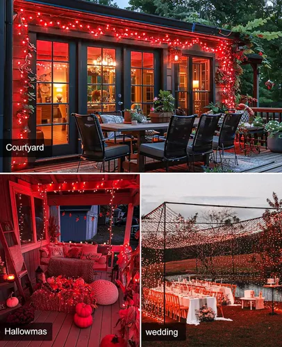 Miniatura 7 de 120 luces LED de Navidad de 40 pies para exteriores, guirnalda de luces de Navidad naranja impermeable, 8 modos de luces conectables para árbol
