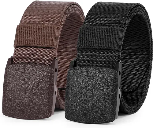 WERFORU Cinturón de nailon para hombre, cinturón táctico militar, correa de lona para exteriores con hebilla de plástico D-negro+café