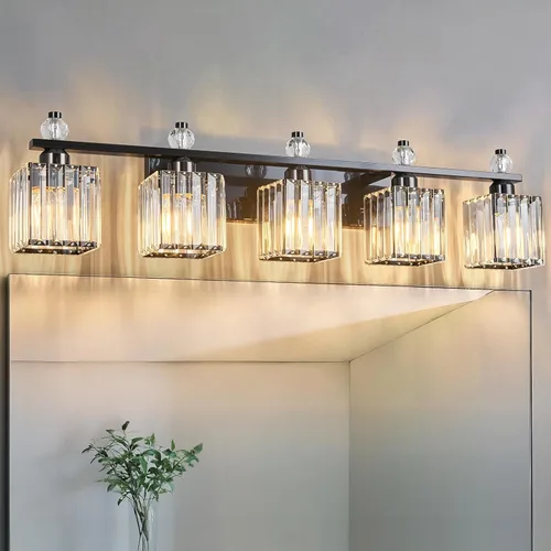 Miniatura 21 de Luces de Tocador de Baño de 3 Luces, Placado Negro, Modernas Luces de Tocador de Cristal para Baño, Luces de Tocador de Cristal para Usar Sobre