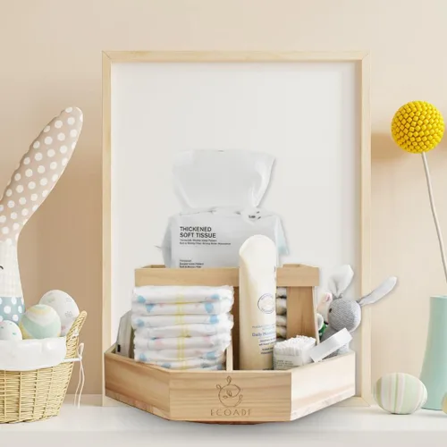 Miniatura 7 de Organizador de pañales de madera, organizador giratorio de 360 grados con divisores extraíbles, organizador de pañales para guardería