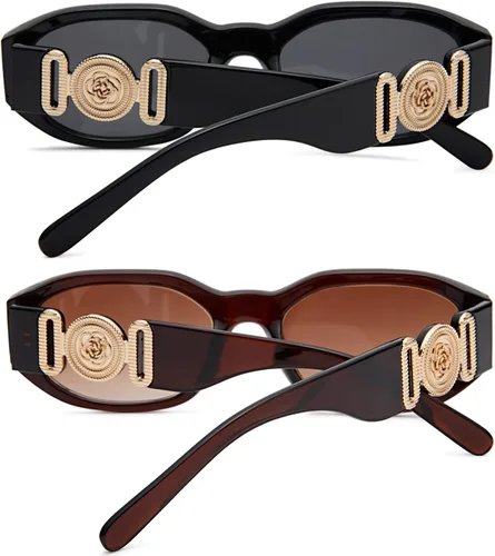 Miniatura 5 de Hycredi Lentes de sol rectangulares para mujeres y hombres, lentes de conducción retro, estilo vintage de los años 90, marco irregular, protección