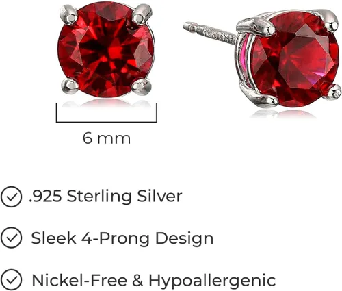 Miniatura 12 de Amazon Essentials Aretes redondos de plata de ley con piedra natal (anteriormente colección Amazon)
