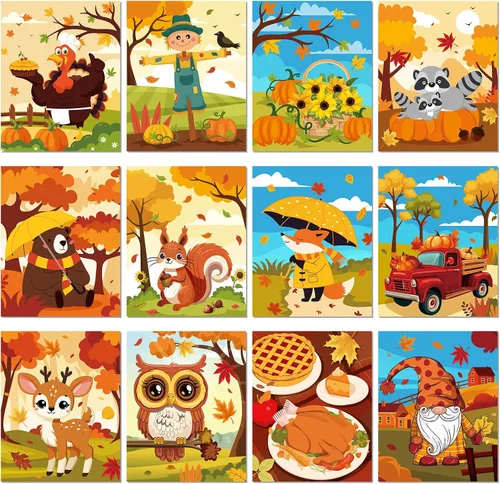 Miniatura 9 de Sherr 12 lienzos predibujados para pintar animales, lienzos preimpresos para pintar para principiantes, estudiantes, suministros de pintura