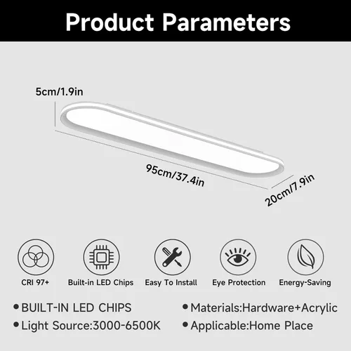 Miniatura 3 de Lámpara de techo LED de metal de 37.4", delgada, iluminada por los bordes - lámparas lineales de espectro completo de 55W, 6500K, lámpara de techo