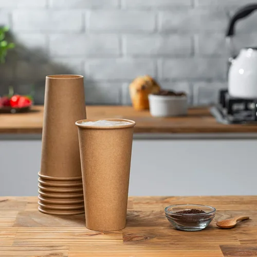 Miniatura 2 de GUSTO [100 vasos de papel kraft desechables, tazas de café caliente marrón sin blanquear, tazas ecológicas (20 onzas, Kraft)