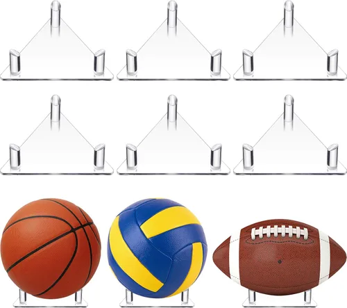 Miniatura 8 de Jetec Soporte de exhibición de bolas de acrílico, 2 unidades, estante de almacenamiento de pelotas deportivas para fútbol, baloncesto, voleibol