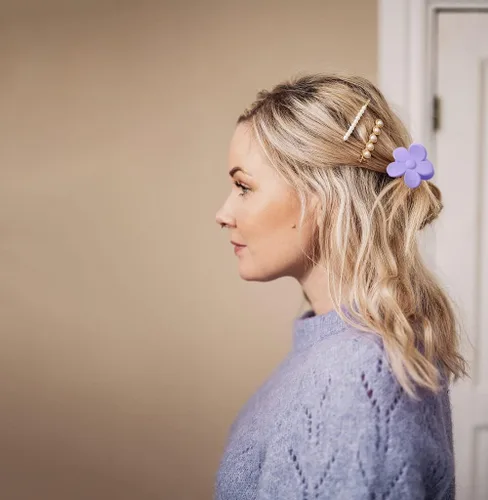 Miniatura 4 de Pinzas para el cabello pequeñas y lindas con flores para accesorios para el cabello, pinzas para el cabello para mujeres y niñas, color crema, 10
