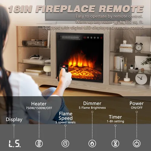 Miniatura 3 de LEMBERI Soporte de TV con Chimenea de 58 Pulgadas para TVs de hasta 65 Pulgadas, Consola con Chimenea Eléctrica de 18'' y Control Remoto, Centro