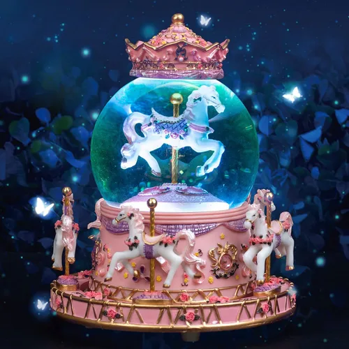 Miniatura 2 de Carrusel envuelto para regalo, caballo, unicornio, caja de música, globo de nieve, luces LED que cambian de color para mujeres, niños, niñas, mamá