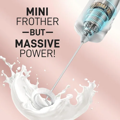 Miniatura 6 de Varita de espumador de leche mini y potente – Potente espumador de café de mano, mezclador de bebidas operado con batería – Tamaño de bolsillo Azul
