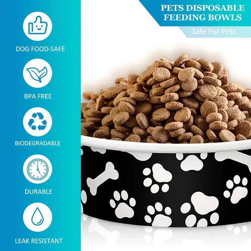 Miniatura 3 de Whaline 50 cuencos desechables para mascotas, cuencos de papel blanco y negro para perros, plato pequeño para perros de 16 onzas, 2 tazas, bandeja