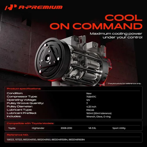 Miniatura 2 de A-Premium Compresor A/C con embrague compatible con Toyota Highlander 3.5L 2008-2010