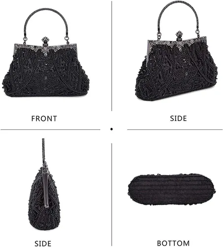 Miniatura 7 de Bolso de mano de Selighting, con cuentas, estilo de los años 1920, para mujer, formal, para novia, de boda, de graduación, elegante, para fiesta