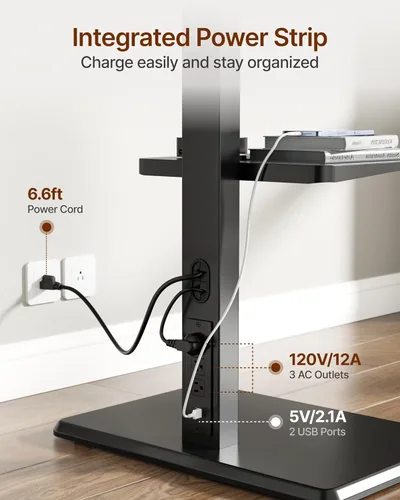 Miniatura 4 de Soporte de piso para TV de acero con toma de corriente para televisores de 32 a 75 pulgadas, hasta 110 libras, soporte de TV ajustable en altura