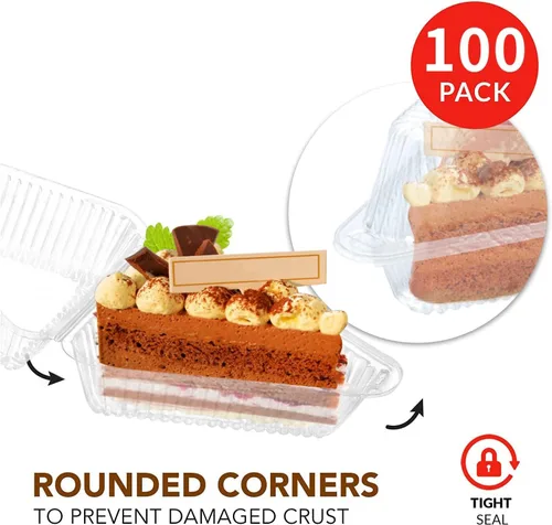 Miniatura 3 de Goiio 100 Piezas Recipientes de Plástico para Rebanadas de Pastel, Recipiente para Pastel de Queso con Tapa con Bisagras de 4.33 Pulgadas