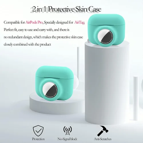 Miniatura 4 de Juego de funda protectora 2 en 1 compatible con Airpods Pro y Airtag, funda de silicona para rastreador GPS, suave a prueba de golpes, antiarañazos