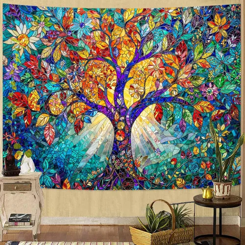 Miniatura 19 de Lunerfex Tapiz de árbol de la vida, tapiz de pared de fase lunar, tapices verdes para dormitorio, techo, tapices para colgar en la pared