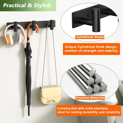 Miniatura 4 de Perchero de Pared Montado - 3 Ganchos, Ganchos de Pared de Acero Inoxidable Resistente para Toalla, Bolso de Abrigo, Perchero para Sombreros
