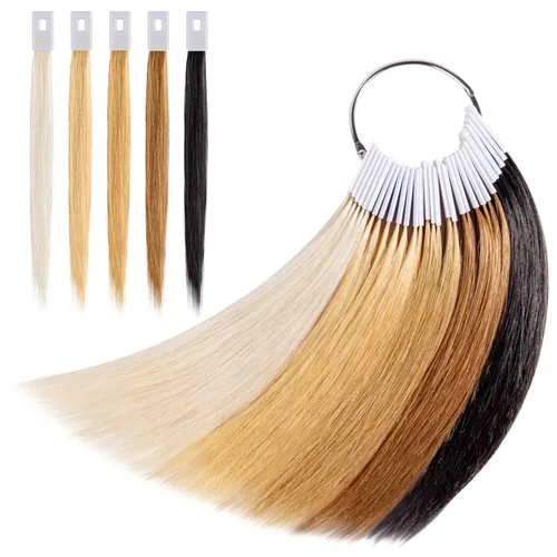 Miniatura 13 de Noverlife 30 muestras de cabello puro para prueba de color, cabello humano Remy real, kit de prueba de anillo de color de cabello negro, muestra