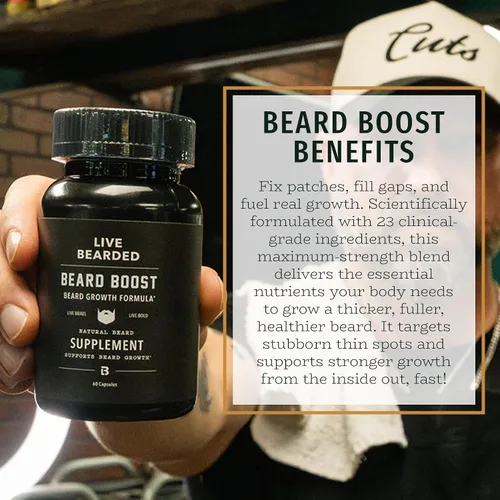 Miniatura 4 de Live Bearded Beard Boost - Vitaminas para el crecimiento de la barba para hombres con biotina, colágeno, sílice, raíz de Fo-Ti, crecimiento facial