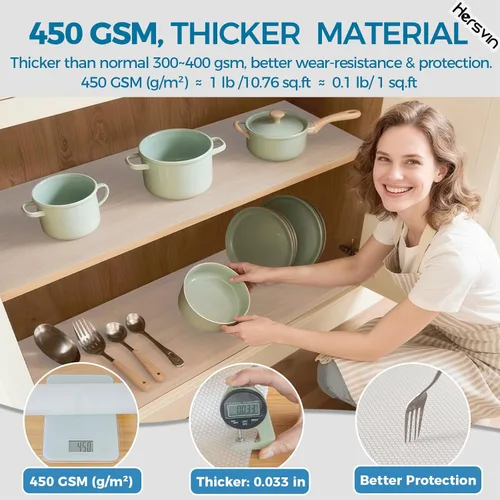 Miniatura 2 de Hersvin Revestimientos para estantes, alfombrillas para cajones de cocina de 20 pulgadas x 20 pies, protector de armario de EVA no adhesivo, forro