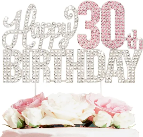 Miniatura 17 de Decoración de pastel de diamantes de imitación rosa y plateado con texto en inglés "Cheers to 11 Years Old Eleven Bday" de metal brillante