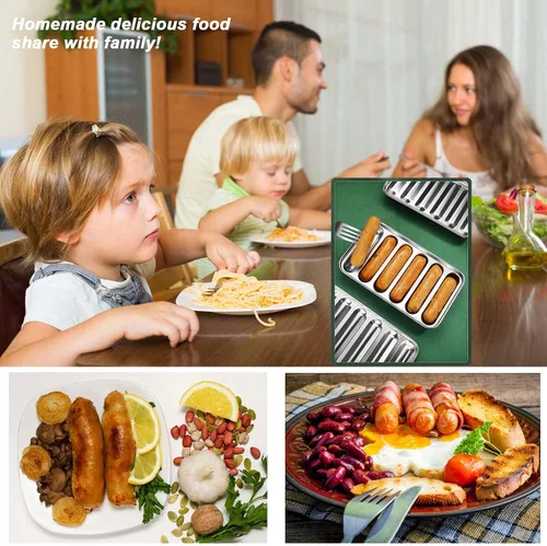 Miniatura 2 de Molde de salchicha de acero inoxidable con 6 cavidades para perros calientes caseros, molde antiadherente para perritos calientes para horno