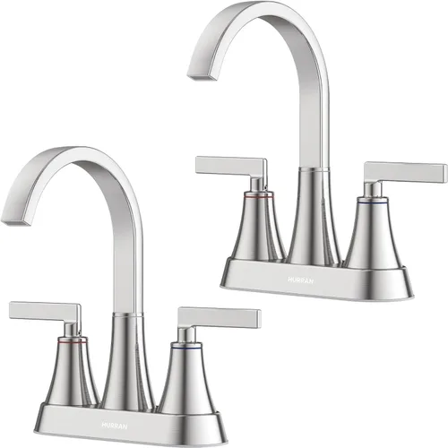 Miniatura 8 de Hurran - Grifo de acero inoxidable, de 4 pulgadas, 3 orificios con drenaje emergente y líneas de suministro, giratorio 360, para el lavabo del baño