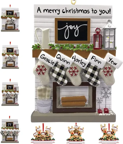 Miniatura 26 de Adornos de Navidad personalizados 2025, repisa de chimenea, familia de 2/3/4/5/6 nombres de miembros de la familia Joy para decoraciones de árbol